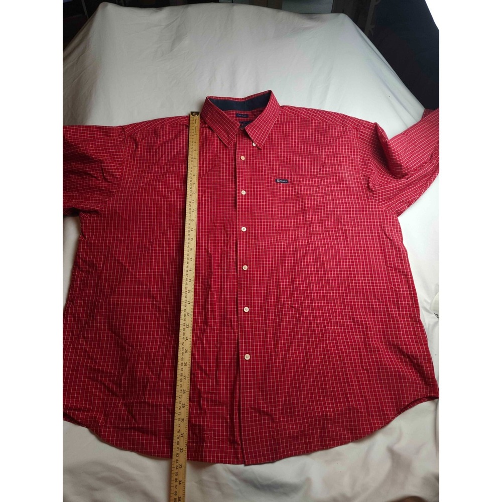 Chaps Button Down Shirt Mens 3XB Red Mini Grid Preppy Classic Business Casual - Picture 4 of 8
